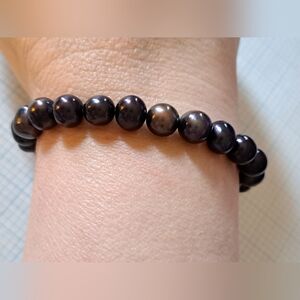 Black Grey Potato Pearl Beaded Stretch Bracelet - Women Jewelry